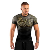 Camiseta de Compresión Negra Dorada para Hombre, Spandex/Poliéster, Elástica en 4 Direcciones, Transpirable, Absorbe el Sudor, para Artes Marciales