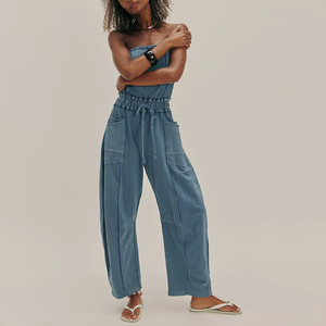 Women Denim <b>Jumpsuit</b> Casual One Piece Outfit Button Front Long Sleeve <b>Wide</b> <b>Leg</b> Blue Denim Fashion Clothing Wholesale Custom Size - Product Image 5