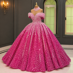 Luxury Sky <b>Blue</b> <b>Glitter</b> Ball Gown for Women Designer Princess Evening Dress with Heavy Crystal Embroidery and Premium Party Wear - Product Image 1