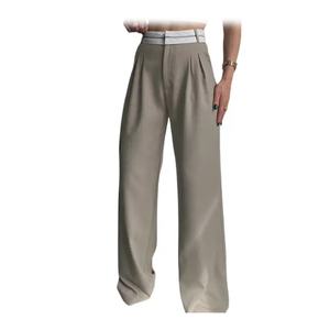 Vente en gros-pantalon ample à taille élastique et jambe large pantalon droit d'été pour femme pantalon respirant en tissu personnalisé pour femme - Product Image 1