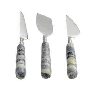 Ensemble de 3 couverts en acier inoxydable de style vintage avec manche texturé pour planches à charcuterie (couteau à fromage et spatule) - Product Image 5