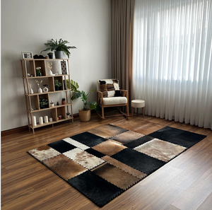 Tapis carrés en patchwork de peau de vache, tapis en cuir de vache naturel faits à la main pour la décoration du salon, vente en gros OEM ODM - Product Image 4