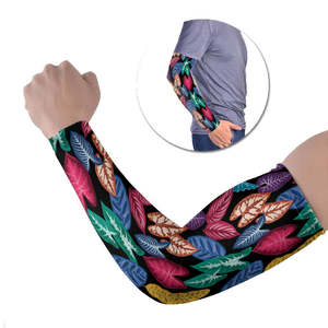 Manchon de bras unisexe à impression par sublimation UPF50+ en soie glacée, protection solaire, motif feuilles colorées, toutes saisons, activités de plein air - Product Image 1
