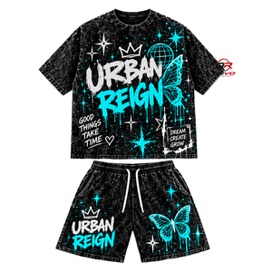 ชุดเสื้อยืดและกางเกงขาสั้นสตรีทแวร์ผู้ชาย Urban Reign คอกลม พิมพ์ลาย ผ้าถัก ระบายอากาศได้ดี เหมาะสำหรับฤดูร้อน - Product Image 5