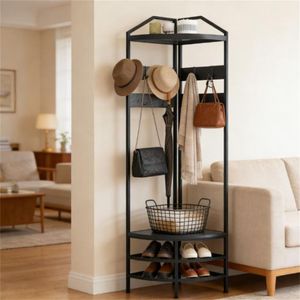 Scaffale angolare e appendiabiti con scarpiera, attaccapanni funzionale - Product Image 1