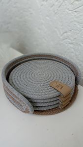 Round Bamboo Table Mats Handmade Bohemian Style Natural Weave <b>Placemats</b> with Cowrie Shells Decorative Center - Product Image 2