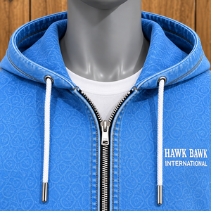 Custom Men Denim Full Sleeve Hooded <b>Zipper</b> <b>Jacket</b> And Pants Closure Loose Fit Casual Wear for Adults Autumn Style Closure - Product Image 4