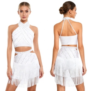 ชุดเต้นรำลาตินสำหรับผู้หญิง เสื้อครอปท็อปแบบซ้อนทับพร้อมกระโปรงพู่ห้อย สำหรับซัลซ่า ชาช่า การแสดงบนเวที งานปาร์ตี้ และการฝึกซ้อม - Product Image 4