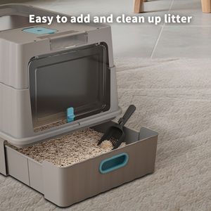 Gray <b>Cat</b> Litter <b>Box</b> with Simple Drawer Style Humanized Design Efficient Storage-Made of PP ABS for Pet Cleaning - Product Image 5