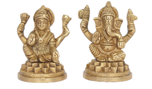 Idole artisanale Laxmi Ganesh en laiton et aluminium, design artistique traditionnel vintage pour la décoration de la maison et du bureau, pour le festival Diwali - Product Image 3