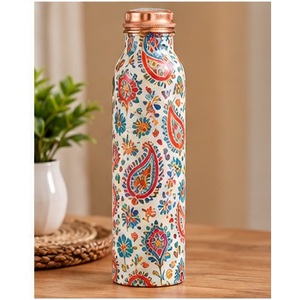 Botella de Agua de Cobre con Patrón Mediterráneo y Tapa de Cobre, Recipiente Portátil para Bebidas de Viaje - Product Image 2