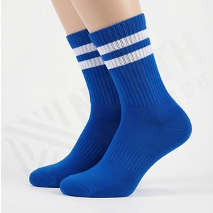 Blue Crew <b>Socks</b> With White Stripes Breathable Athletic Basketball <b>Socks</b> For Adults - Product Image 3