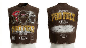 Gilet streetwear sans manches pour homme, effet vieilli, avec impression graphique personnalisée, en jersey de coton décontracté, col à rivets, style t-shirt musculaire - Product Image 2