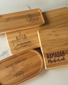 Plateau de service décoratif en bois multi-formes Ramadan Mubarak, parfait pour la table de l'iftar et la décoration intérieure, vente en gros depuis l'Inde - Product Image 2