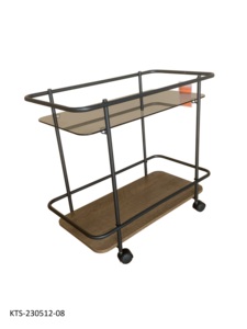 Modern Rolling Coffee Table Metal <b>Frame</b> Glass Top 2 Tier Serving Trolley Wood Base for Living Room Dining - Product Image 2