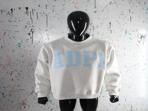 ADPI ASH GREY Neck Sweatshirt 100% Cotton <b>Navy</b> Blue Applique Embroidery wide neck Sweatshirt Finer Threads - Product Image 3