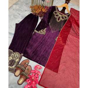 Women's Party Wear Embroidered Sequence Work <b>Suit</b> Set - Product Image 3