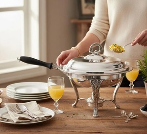 Elegante calentador de acero inoxidable con soporte para combustible para bodas, hoteles y servicios de catering a precio económico. - Product Image 1