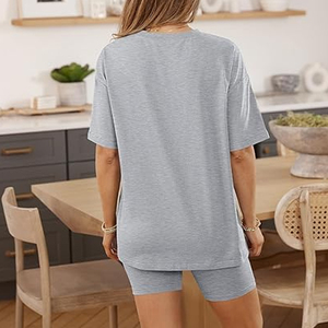 Ladies Soft Cotton T Shirt and Biker Shorts Two Piece <b>Set</b> Comfortable Casual Wear Women - Product Image 5