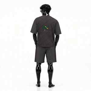 Ensemble short et t-shirt unisexe NEXTEX à rayures diagonales, en jersey de coton doux couleur anthracite, deux pièces - Product Image 3