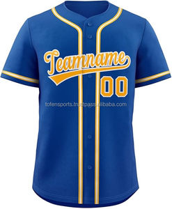 Maillot de baseball personnalisé pour homme, bleu et jaune, nom de l'équipe 00, manches courtes, évacuation de l'humidité, fermeture boutonnée - Product Image 1