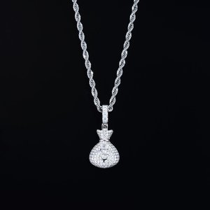 Colgante de Bolsa de Dinero con Incrustaciones de Moissanita, Chapado en Oro de 18K, Cadena de Plata de Ley 925, Joyería Hip Hop para Hombre - Product Image 1