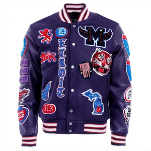 Custom Embroidered Patches Wool Body <b>Leather</b> Sleeves Varsity <b>Jacket</b> <b>Men</b> Vintage Letterman Streetwear Unisex Outerwear Coat - Product Image 1