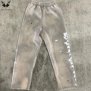 Pantalones con apliques bordados personalizados, estilo vintage de lujo, lavados con ácido, holgados, de algodón, descoloridos por el sol, con corte acampanado para hombre. - Product Image 3