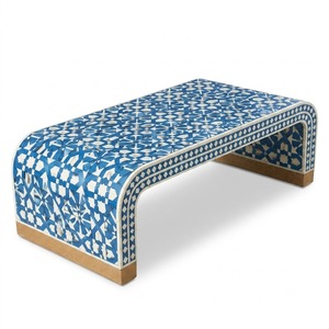 Table basse ronde géométrique de haute qualité en os vert incrusté avec piétement surélevé pour hôtel et salon – Vente en gros - Product Image 6