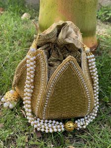 Pearl Handle Maroon Silk Embroidered Potli Bag <b>Drawstring</b> Gift <b>Pouch</b> Wedding Case Women Clutch Coin Purse Storage Container - Product Image 6