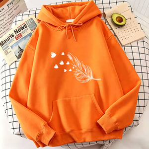 เสื้อฮู้ดผู้หญิงสีขาวพิมพ์ลายขนนกและหัวใจ ผ้าฝ้าย 100% ไซส์พลัส เสื้อสเวตเตอร์ลำลองสำหรับฤดูใบไม้ร่วง - Product Image 5