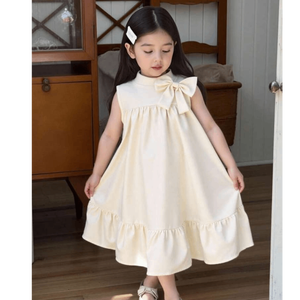 Vestido elegante para niñas con cuello halter, corte en A, lazo en la espalda y adornos de perlas - Product Image 2