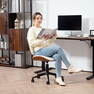 Comoda Sedia da Ufficio in Pelle PU Bianca con Rotazione a 360° e Altezza Regolabile per Lettura - Product Image 2