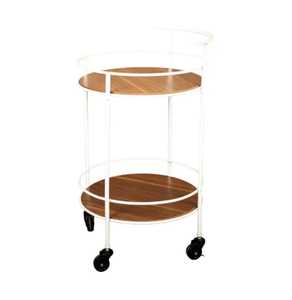 Modern Wood Metal Serving Trolley 2 Tier Wooden Tray Bar Cart Rolling Wine Beverage Cart Kitchen Storage Organizer <b>Rack</b> - Product Image 2