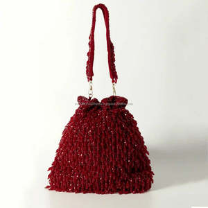 Red Embroidered Tassel Pearl Classic <b>Frame</b> Casual Lightweight Eco-Friendly Bridal Wedding Party Potli Bag Traditional Indian - Product Image 2