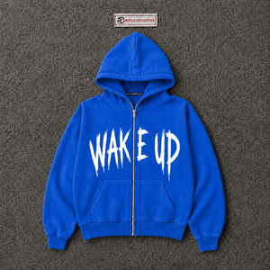 เสื้อฮู้ดซิปสีน้ำเงิน พิมพ์ลาย Wake Up สไตล์สตรีทแวร์ เสื้อฮู้ดซิปเต็มตัวสำหรับผู้ชาย แฟชั่นลำลองแนว Urban เสื้อผ้าลำลอง ลดราคา - Product Image 5