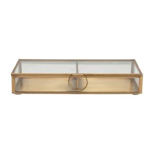 Caja de joyería de cristal con marco dorado y asa de anillo, organizador de almacenamiento rectangular para exhibición de accesorios - Product Image 2