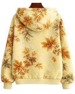 Sweat à capuche personnalisé pour femme, imprimé feuilles d'automne jaune clair, en molleton de coton, pull décontracté, fabricant sur mesure, fournisseur de vêtements en gros - Product Image 2