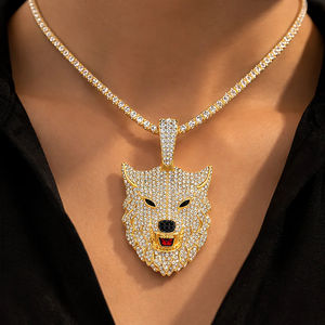 Collar con Colgante de Cabeza de Lobo Personalizado, Unisex, de Lujo, Estilo Hip Hop, Chapado en Oro sobre Plata 925, con Moissanita VVS de 4.75 Quilates, para Fiestas - Product Image 1
