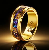Goldener Wolframcarbid-Ring mit Galaxie-Goldblatt und gehämmertem Rand, Komfortabler Herren-Ehering, Verlobungs- und Versprechensschmuck