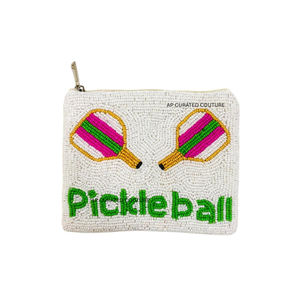 Beaded Pickleball Coin Purse <b>Mini</b> Zipper <b>Pouch</b> Handmade Cute trendy Beads Pattern White Green Pink Yellow custom coin purse - Product Image 1