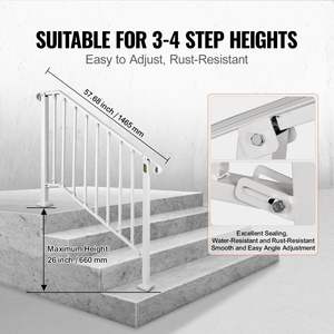 Flexible White Wrought Iron <b>Handrail</b> <b>for</b> <b>Outdoor</b> <b>Steps</b> 3-4 <b>Steps</b> Porch Railing <b>for</b> Wooden Stairs Concrete <b>Steps</b> Transitional - Product Image 3