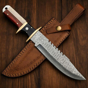 Cuchillo Bowie hecho a mano de acero D2: mango de madera y funda de cuero - Product Image 4