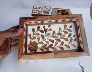 Bandeja con incrustaciones de madera artesanal de lujo de calidad superior con quemador de incienso de perla madre caja de almacenamiento aroma de pino Jengibre a un precio económico - Product Image 5