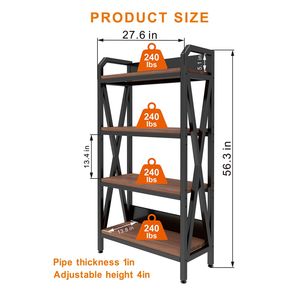 4-Level 56.30'' Bakers Rack Storage <b>Shelves</b> 27.60'' <b>Metal</b> Wooden <b>Kitchen</b> Organizers Model D0100X3A04P for Storage Garage - Product Image 2
