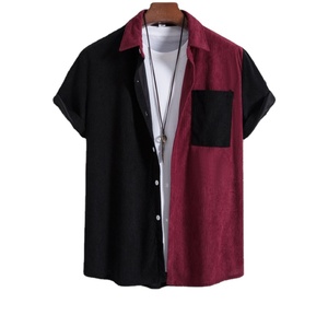 OEM Custom logo Embroidery Printed Design Youth Lapel Short-sleeved <b>Shirt</b> <b>Men's</b> Corduroy Lapel Striped Short-sleeved <b>Shirt</b> - Product Image 1