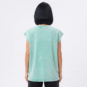 Débardeur en coton lavé pour femme, col rond, sans manches, coupe ample, tricoté, style vintage, avec épaules dégagées - Product Image 4