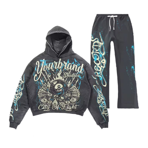 Conjunto Deportivo de Felpa de Algodón de Primera Calidad, Estilo Hip Hop, Oversize, con Bordado, Efecto Desgastado, Estilo Vintage - Product Image 6