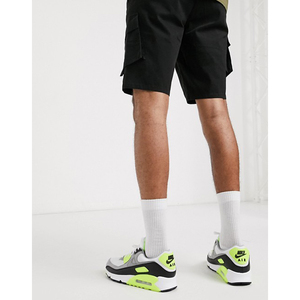 Shorts cargo noirs pour hommes, taille mi-haute élastique, couleur unie, en coton, décontractés, style respirant avec poches - Product Image 4