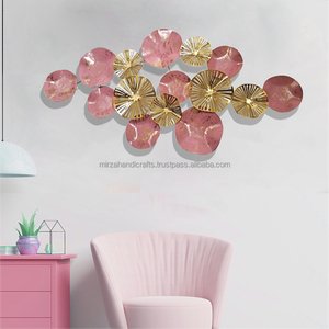 Nouvelle dernière conception ronde sculptée rose et or plaque décorative en métal Art mural pour salon - Product Image 6